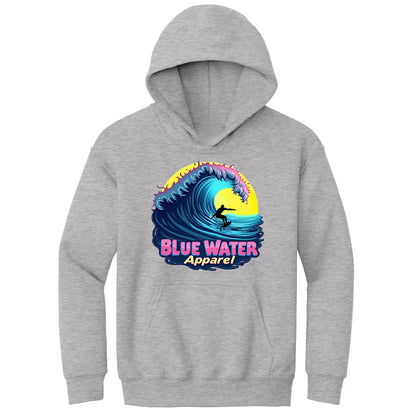 flat lay sport grey neon surfer kids hoodie by blue water apparel