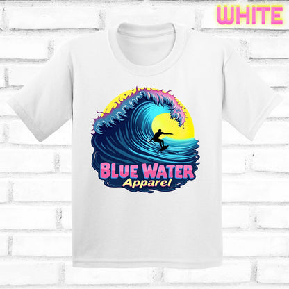 flat lay kids white neon surfer tee by blue water apparel