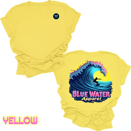 flat lay back graphic daisy neon surfer tee by blue water apparel