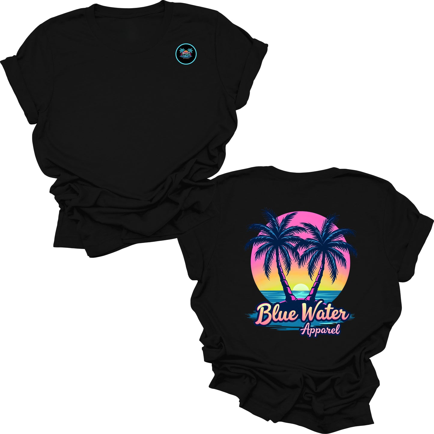 flat lay black neon tropics tee by blue water apparel