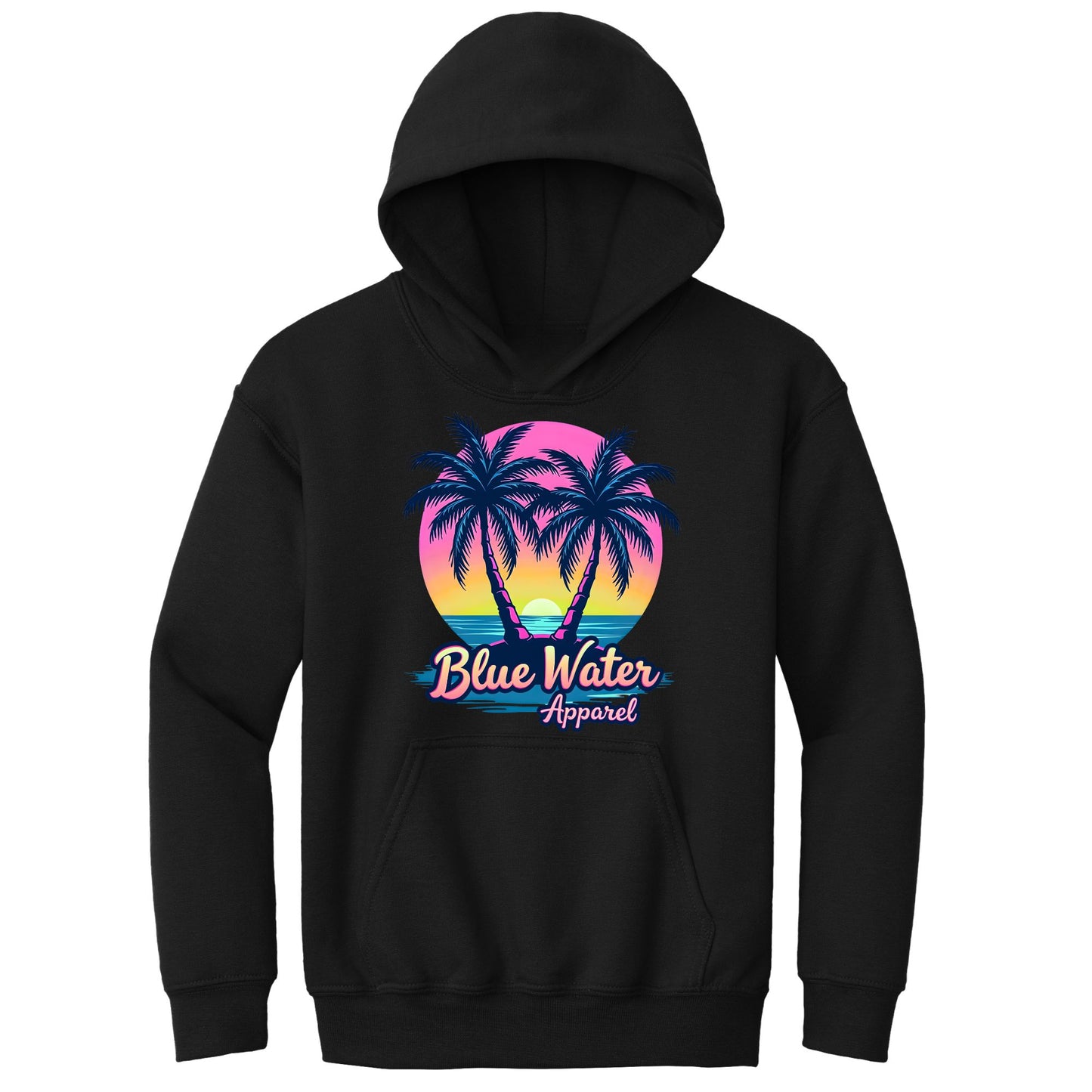 flat lay black neon tropics kids hoodie by blue water apparel