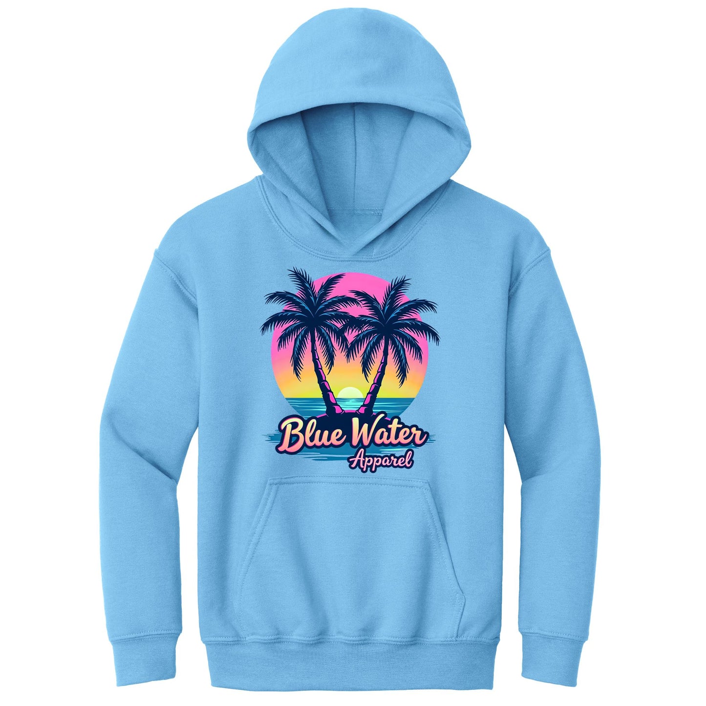 flat lay carolina blue neon tropics kids hoodie by blue water apparel