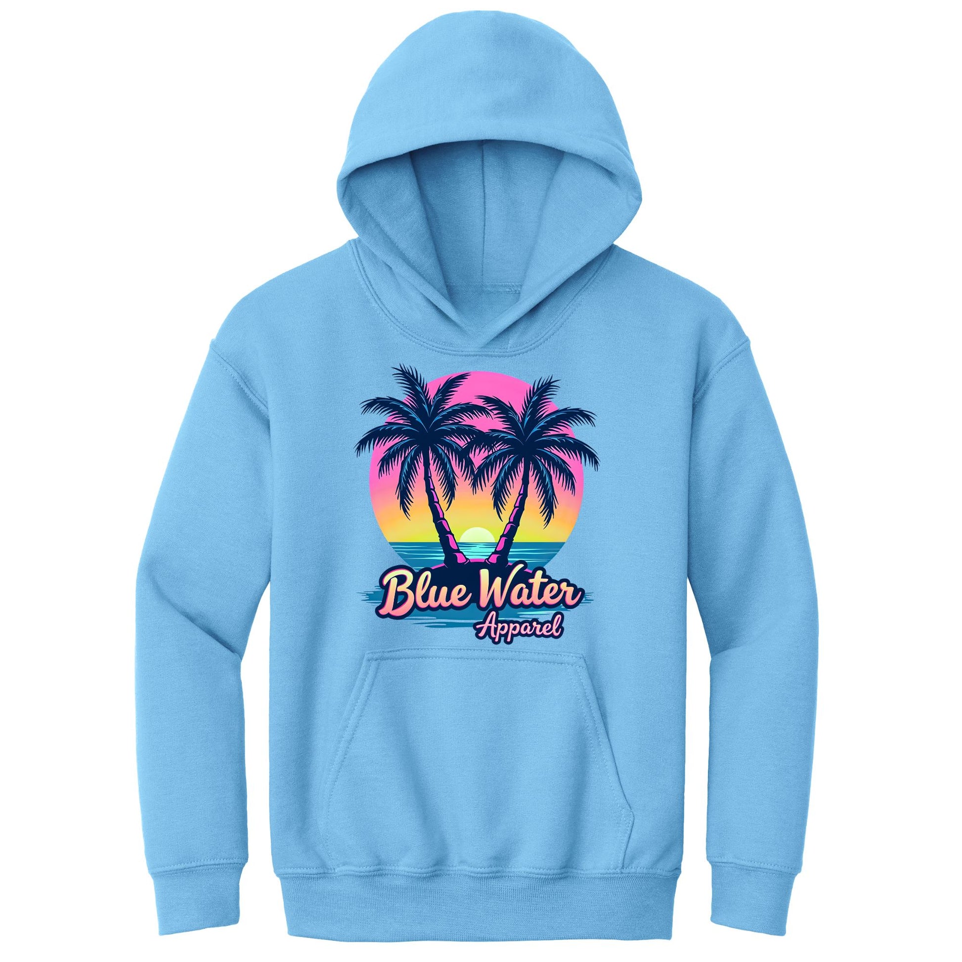 flat lay carolina blue neon tropics kids hoodie by blue water apparel