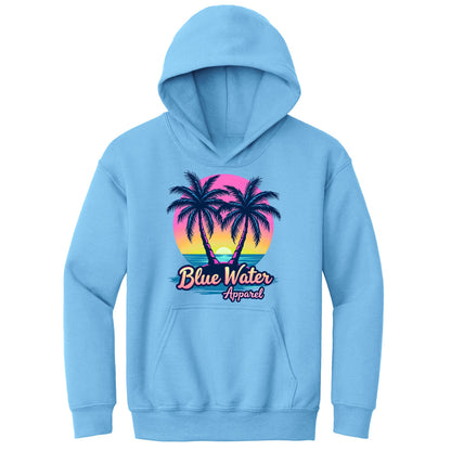 flat lay carolina blue neon tropics kids hoodie by blue water apparel