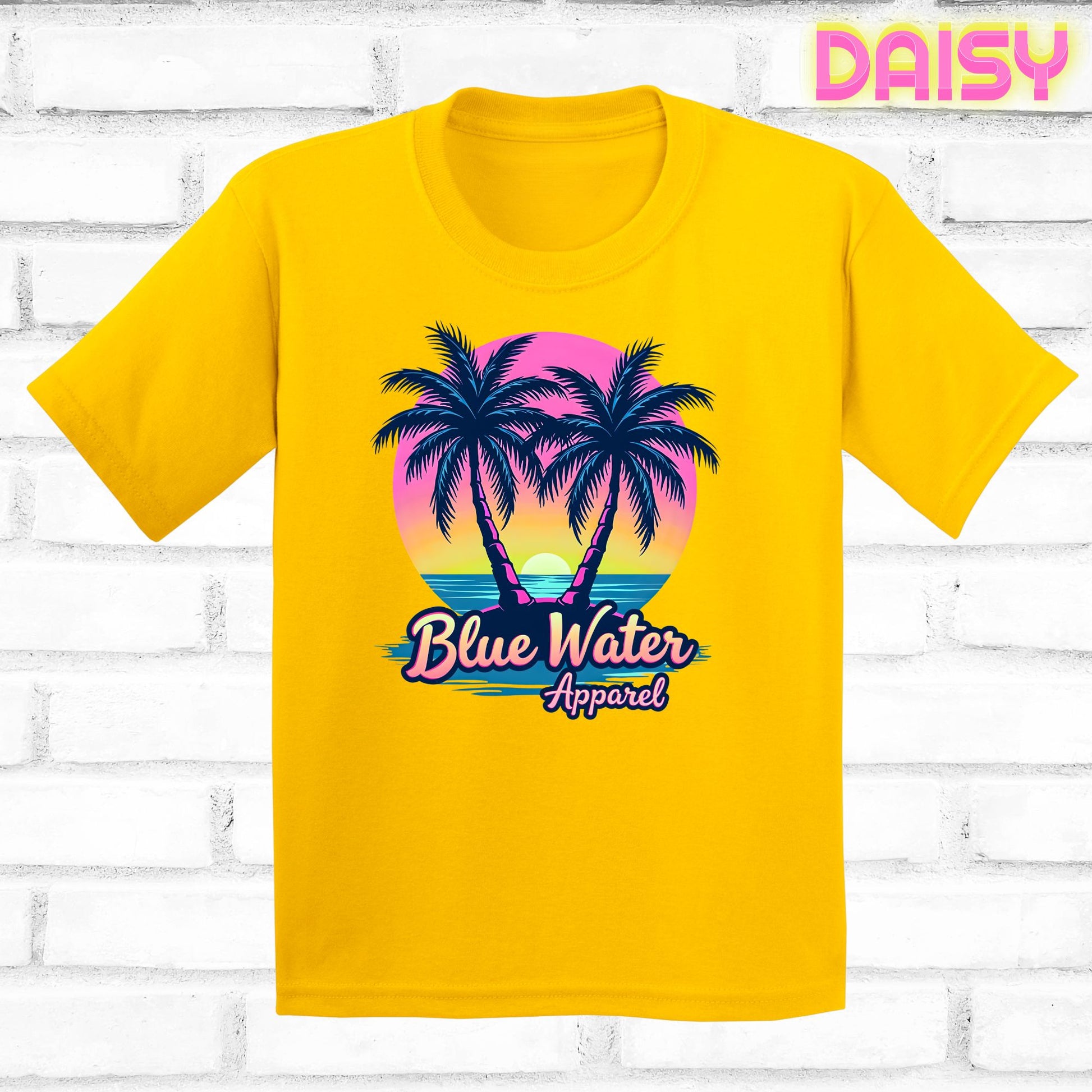 flat lay kids daisy neon tropics tee by blue water apparel