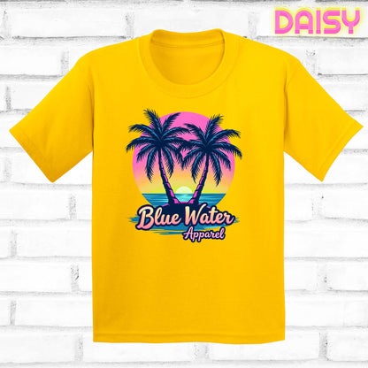 flat lay kids daisy neon tropics tee by blue water apparel