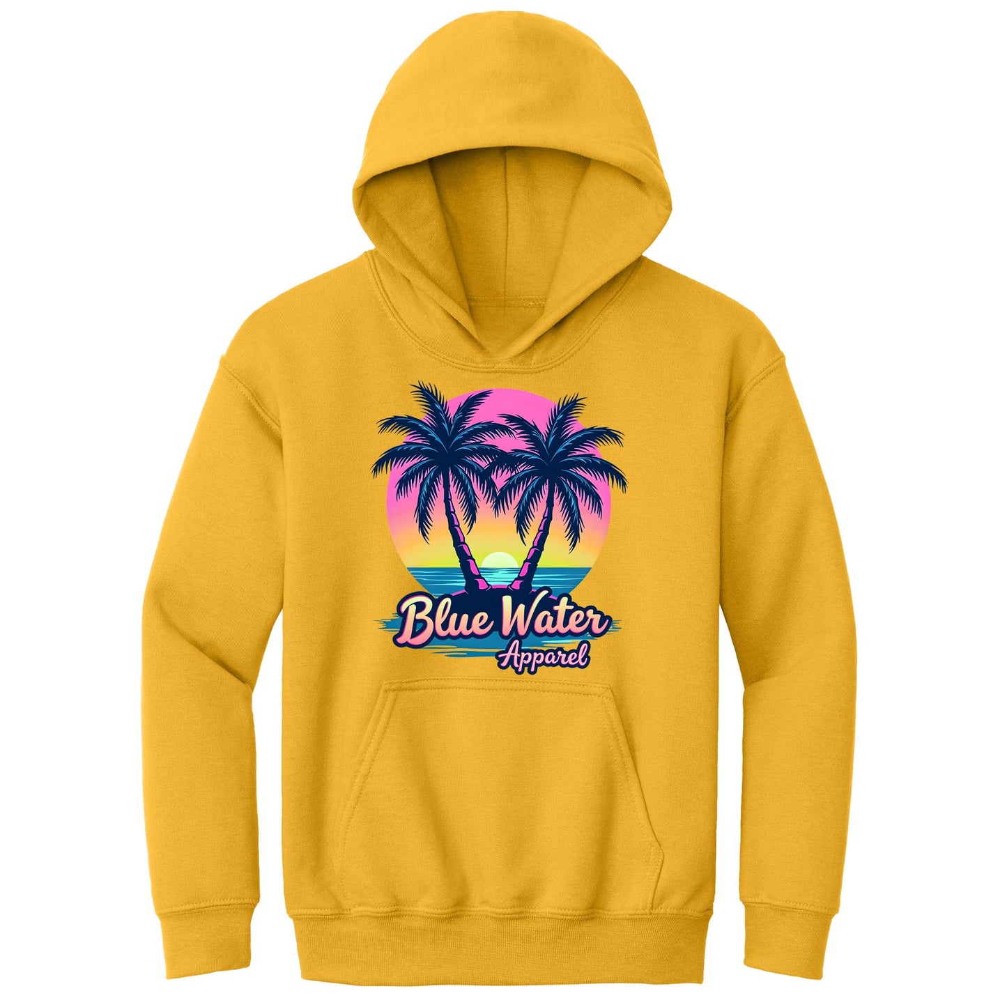 flat lay gold neon tropics kids hoodie by blue water apparel