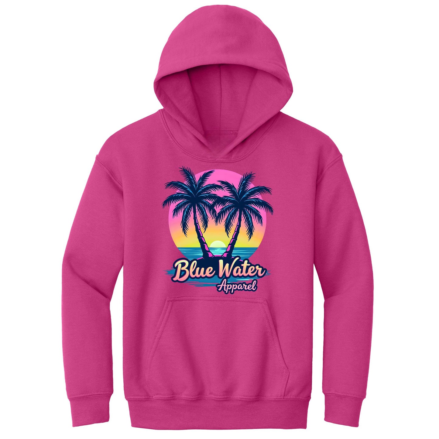 flat lay heliconia neon tropics kids hoodie by blue water apparel