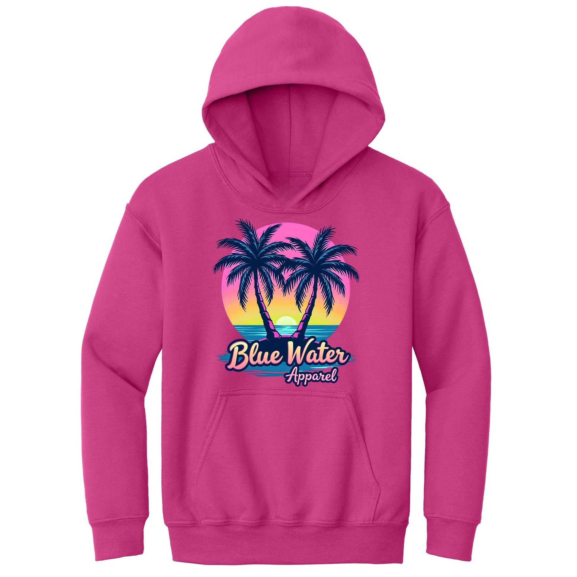 flat lay heliconia neon tropics kids hoodie by blue water apparel