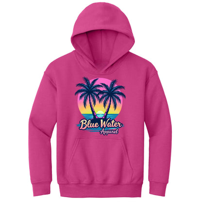 flat lay heliconia neon tropics kids hoodie by blue water apparel