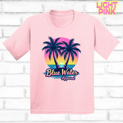 flat lay kids pink neon tropics tee by blue water apparel