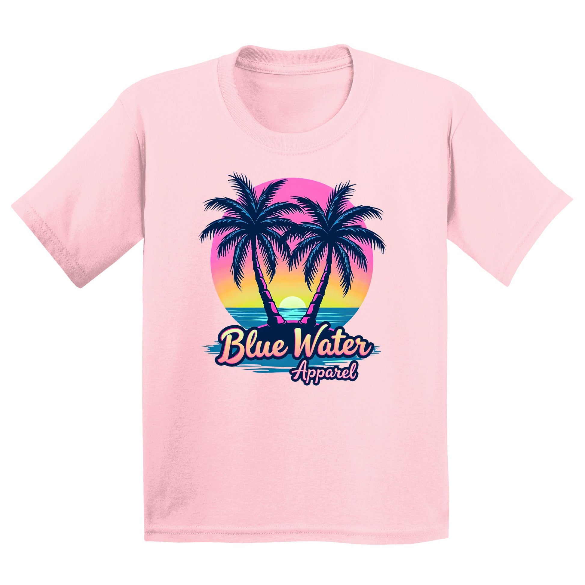 flat lay light pink neon tropics kids tee by blue water apparel