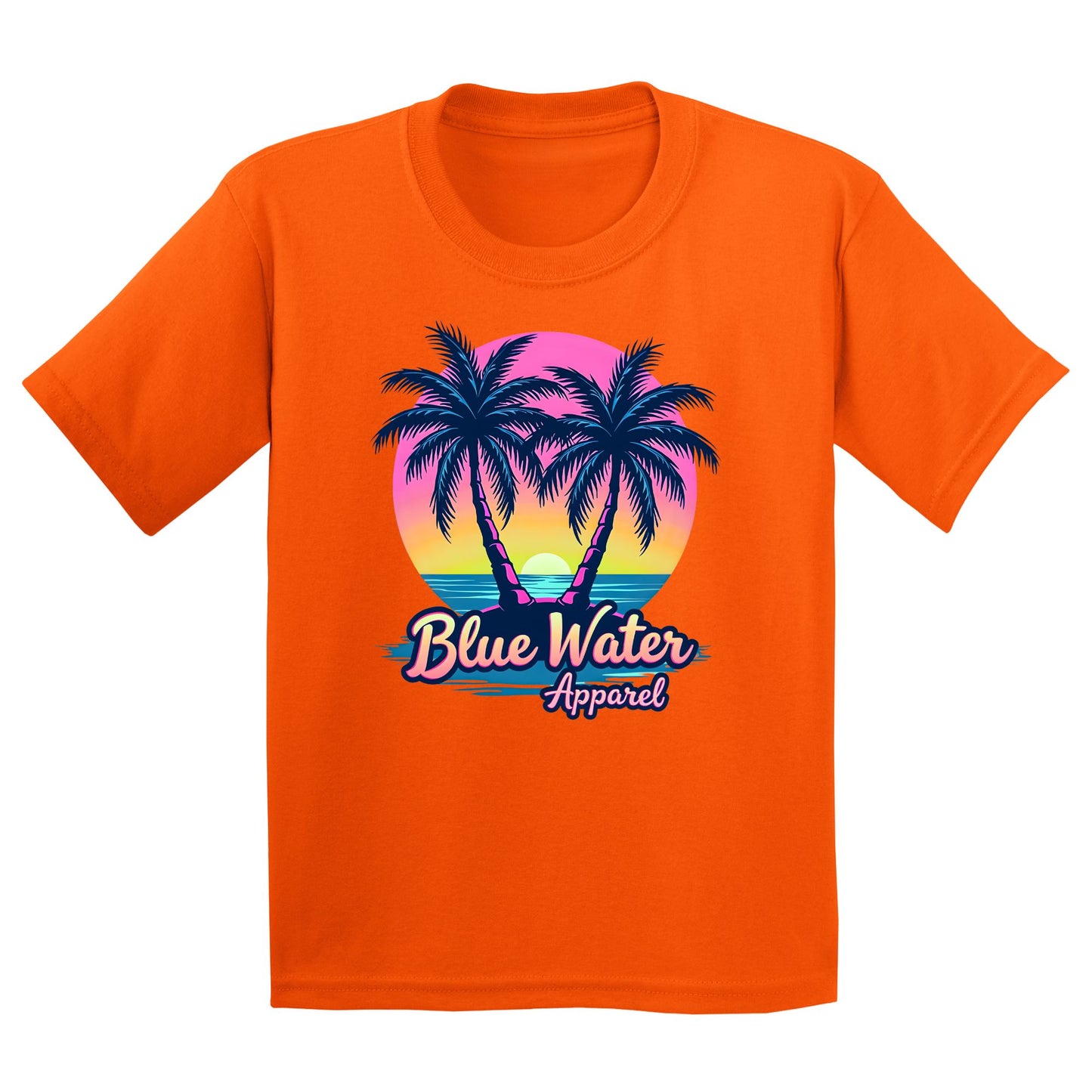 flat lay orange neon tropics kids tee by blue water apparel