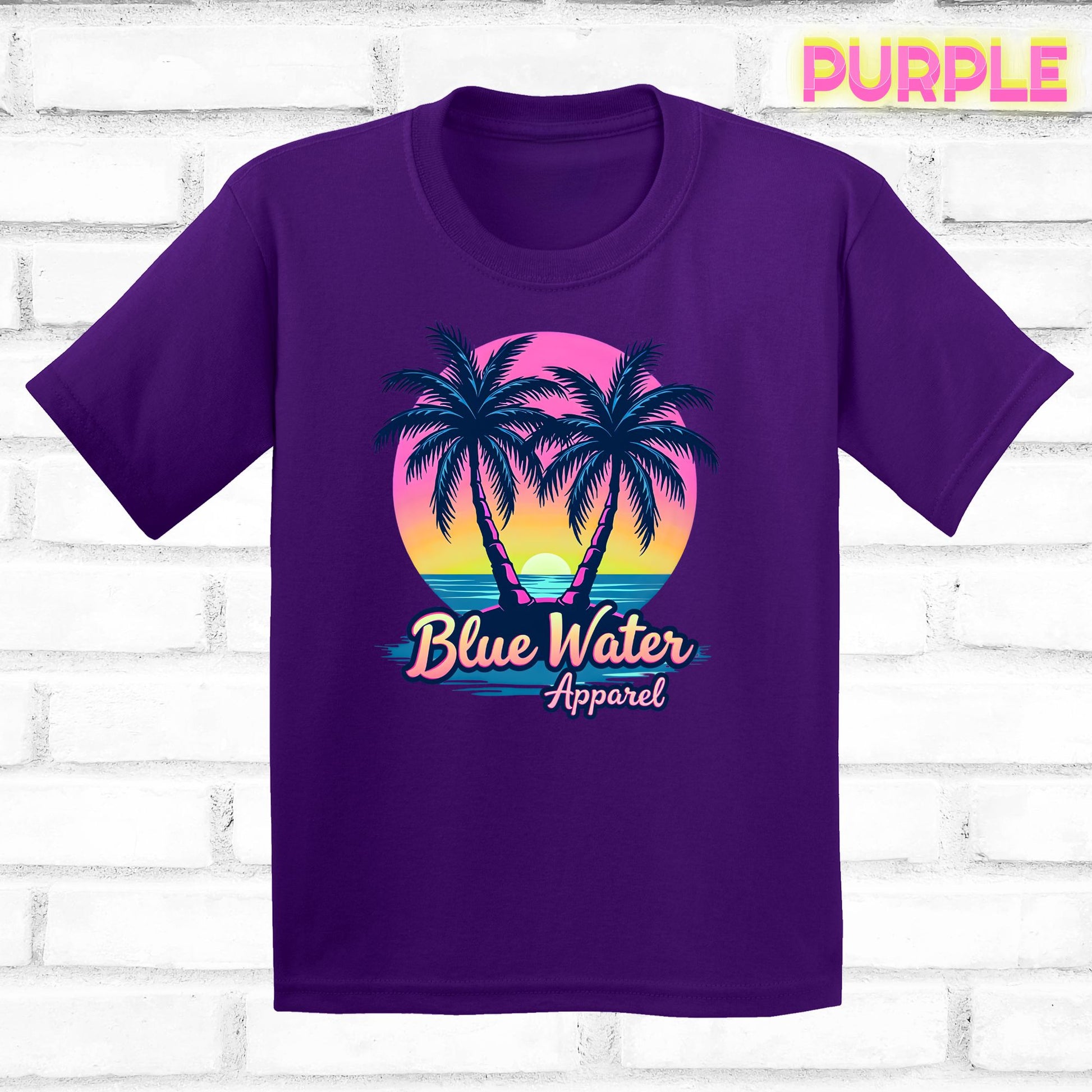 flat lay kids purple neon tropics tee by blue water apparel