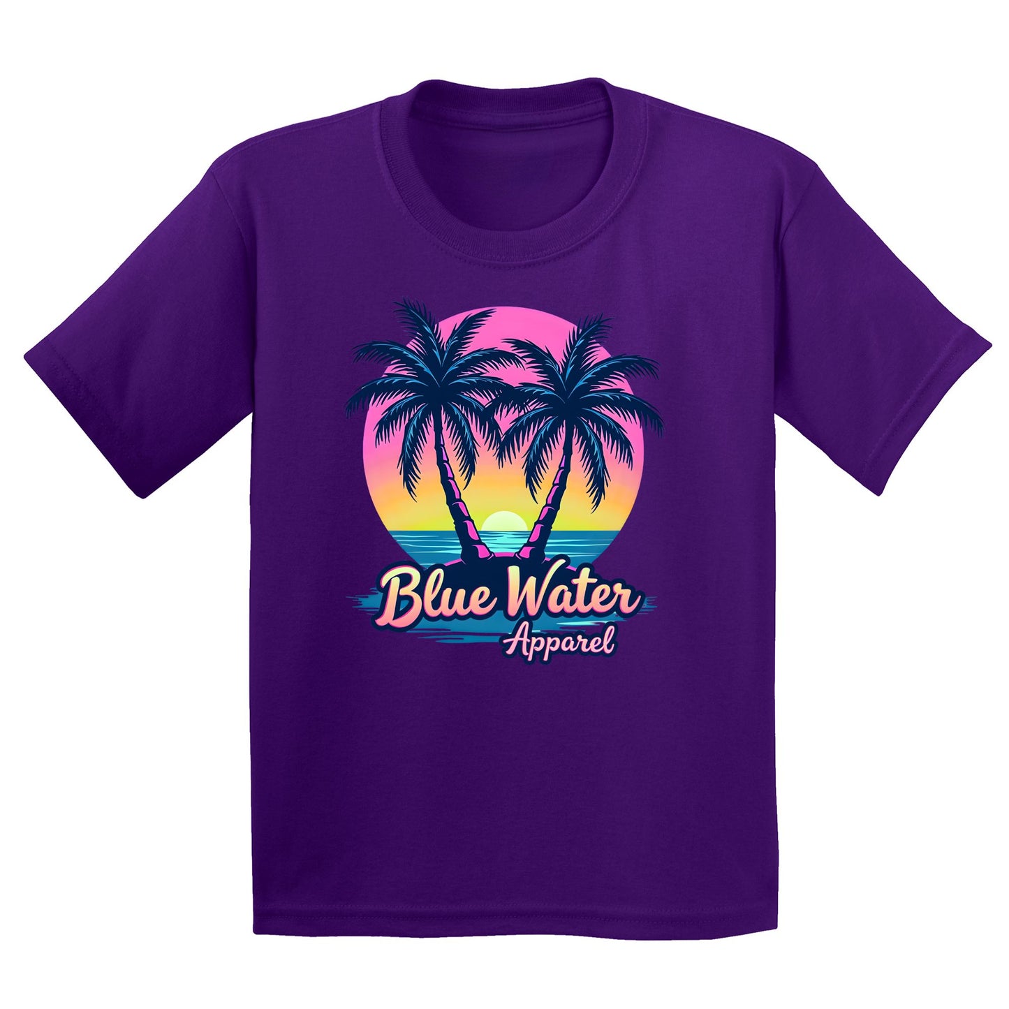 flat lay purple neon tropics kids tee by blue water apparel