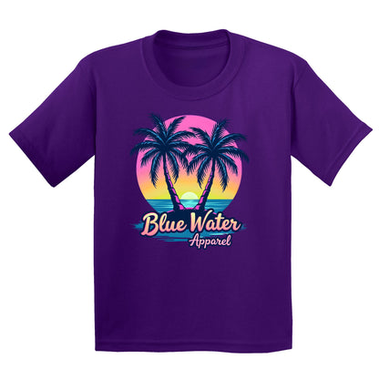 flat lay purple neon tropics kids tee by blue water apparel