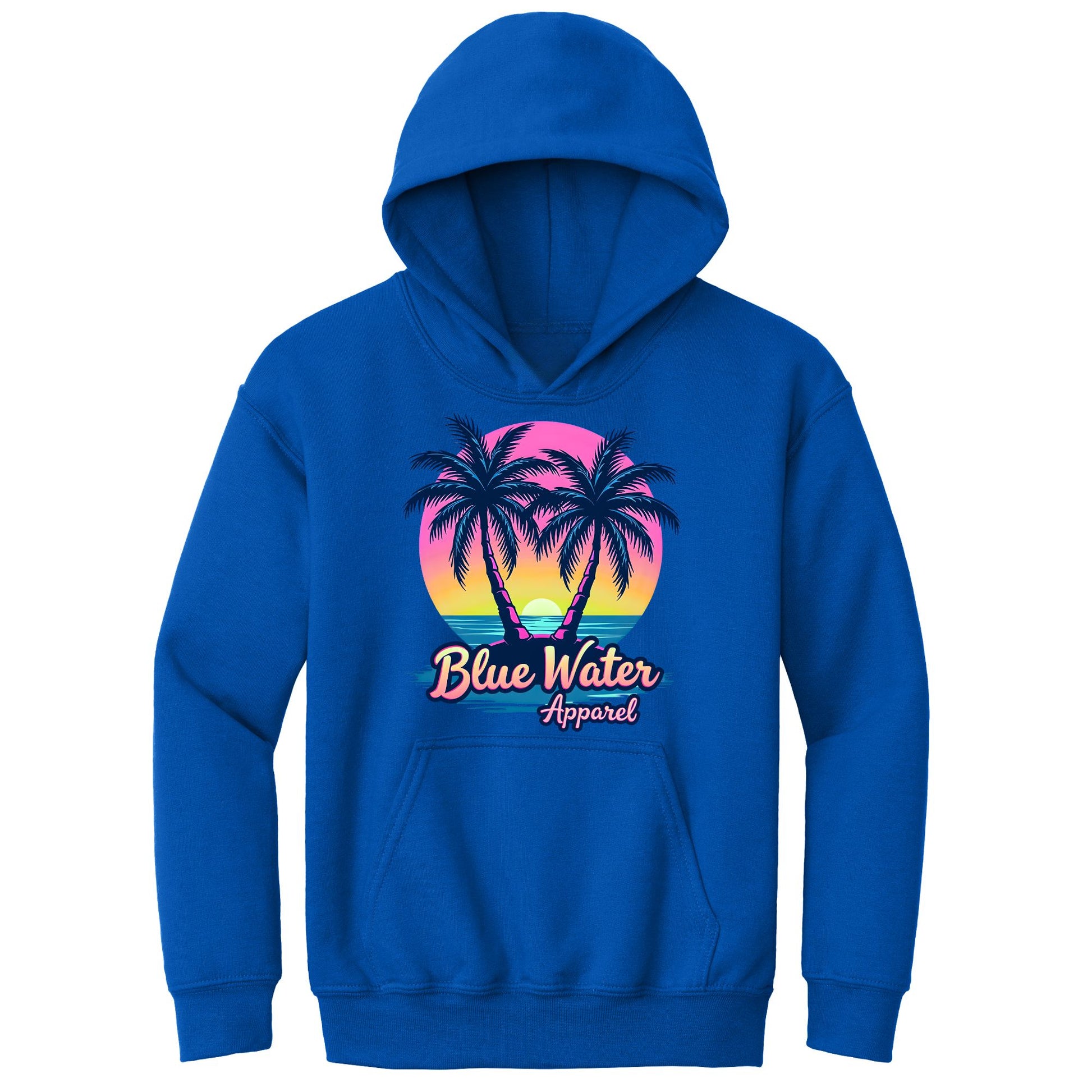 flat lay royal neon tropics kids hoodie by blue water apparel