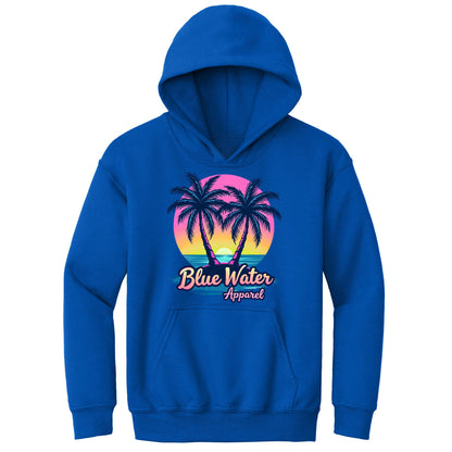flat lay royal neon tropics kids hoodie by blue water apparel