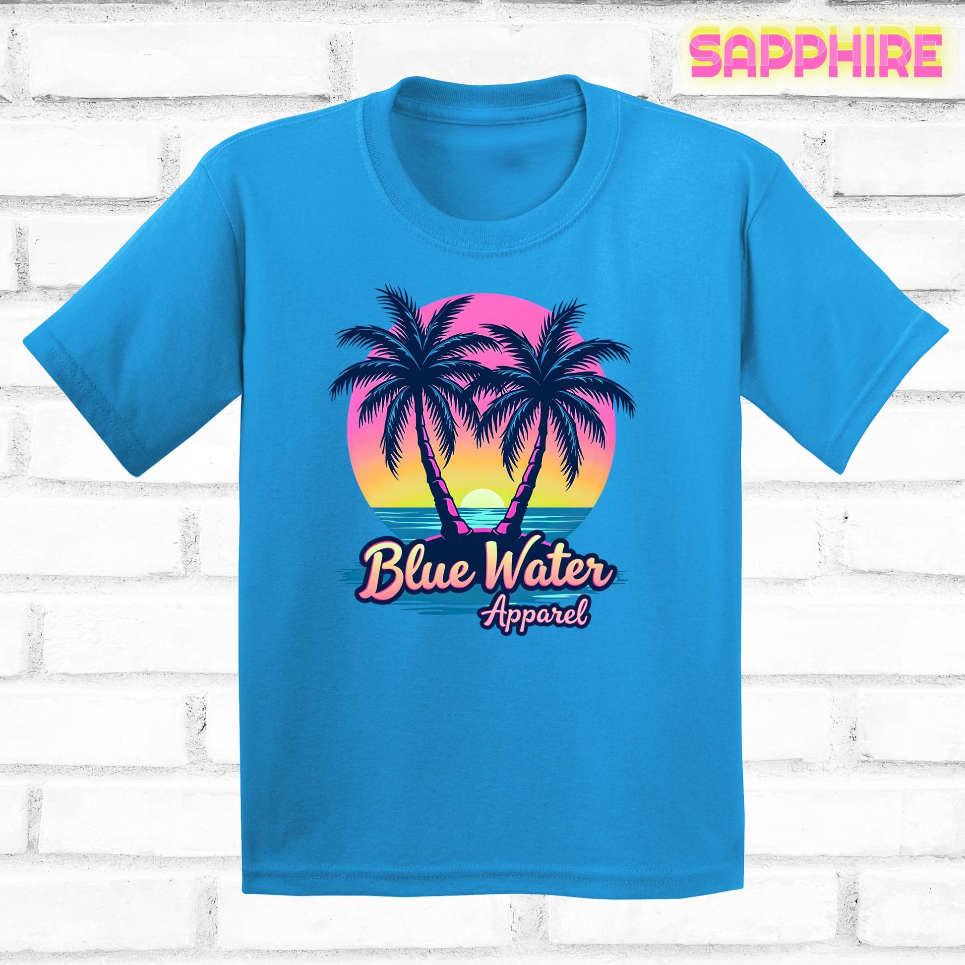 flat lay kids sapphire neon tropics tee by blue water apparel