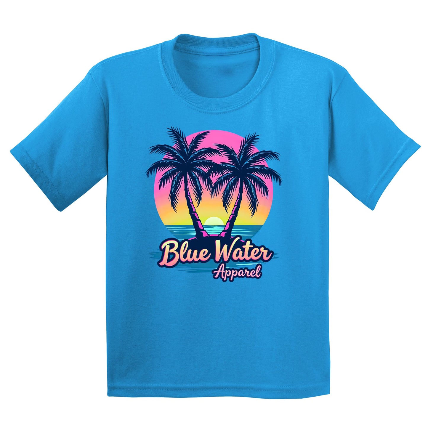 flat lay sapphire neon tropics kids tee by blue water apparel