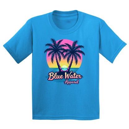 flat lay sapphire neon tropics kids tee by blue water apparel