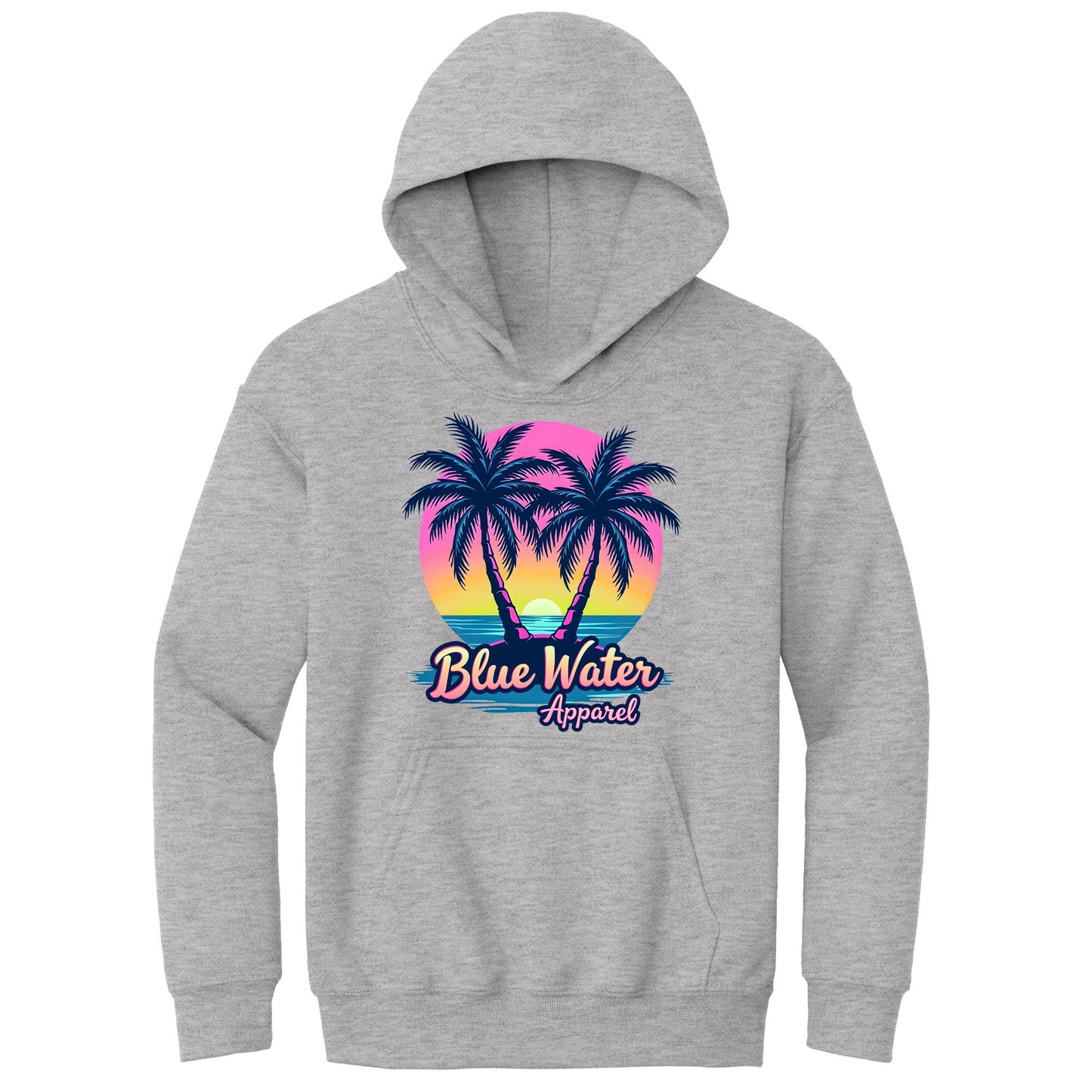 flat lay sport grey neon tropics kids hoodie by blue water apparel