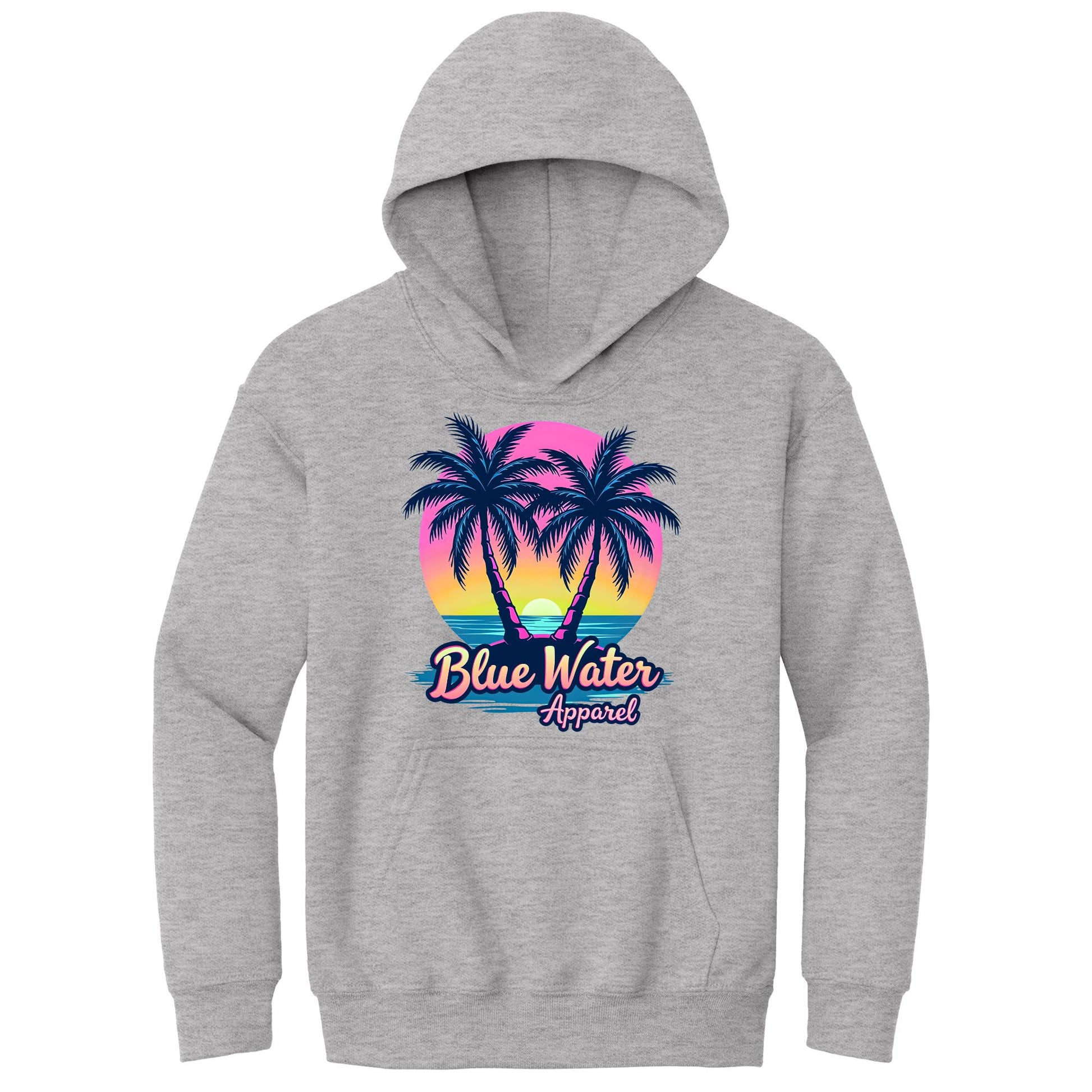 flat lay sport grey neon tropics kids hoodie by blue water apparel