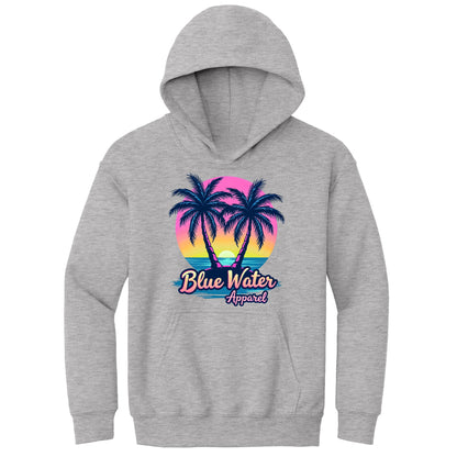 flat lay sport grey neon tropics kids hoodie by blue water apparel