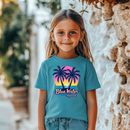 female child wearing tropical blue neon tropics tee by blue water apparel
