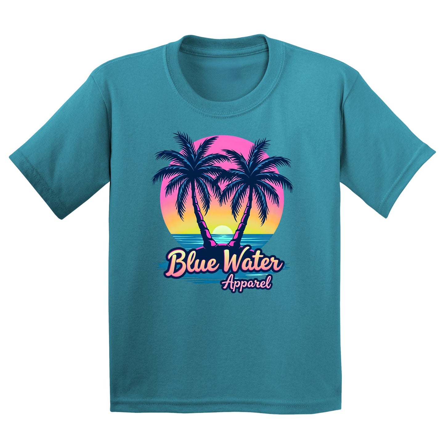 flat lay tropical blue neon tropics kids tee by blue water apparel