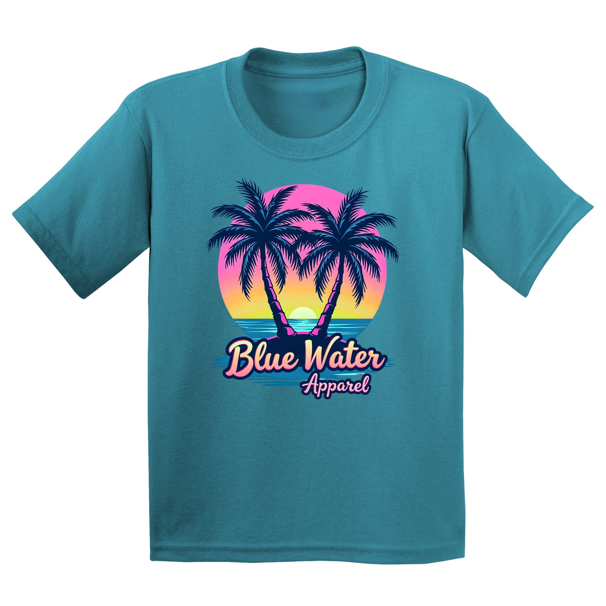 flat lay tropical blue neon tropics kids tee by blue water apparel