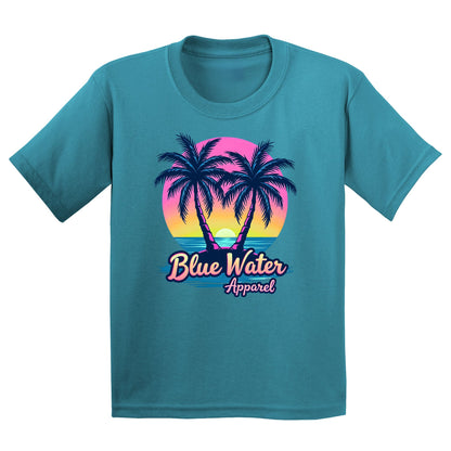 flat lay tropical blue neon tropics kids tee by blue water apparel