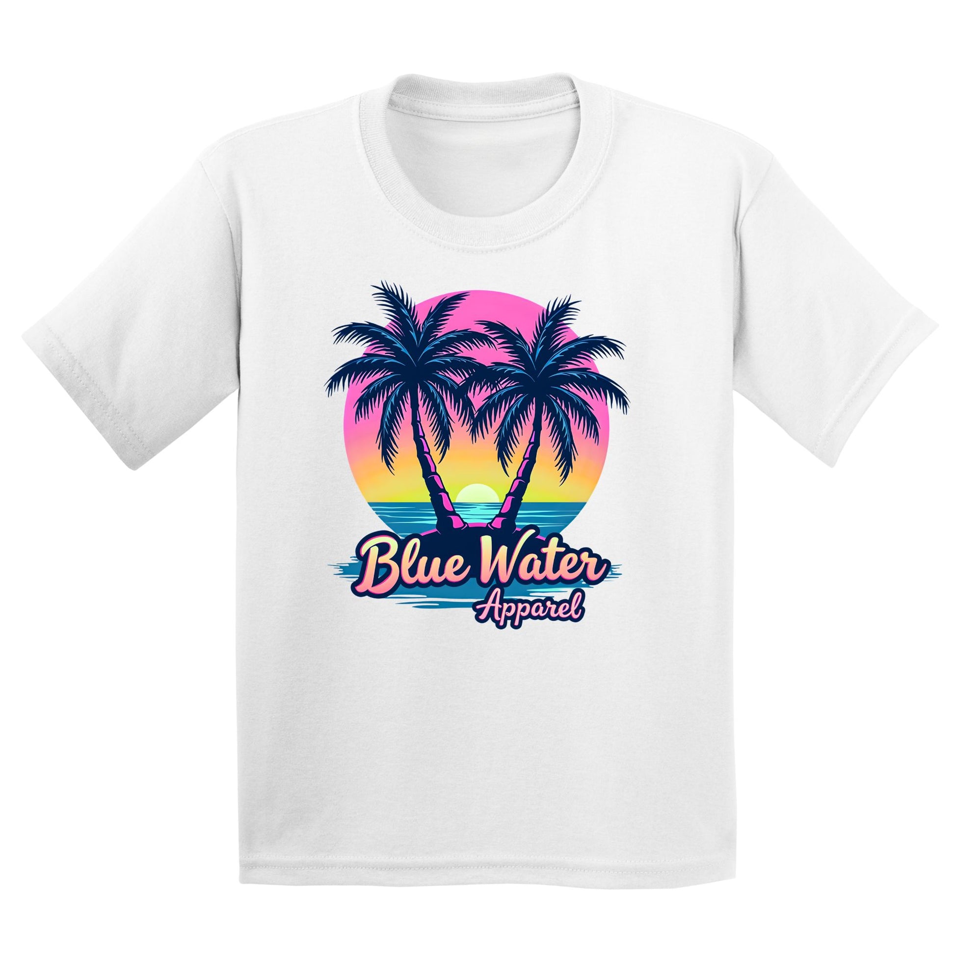 flat lay white neon tropics kids tee by blue water apparel