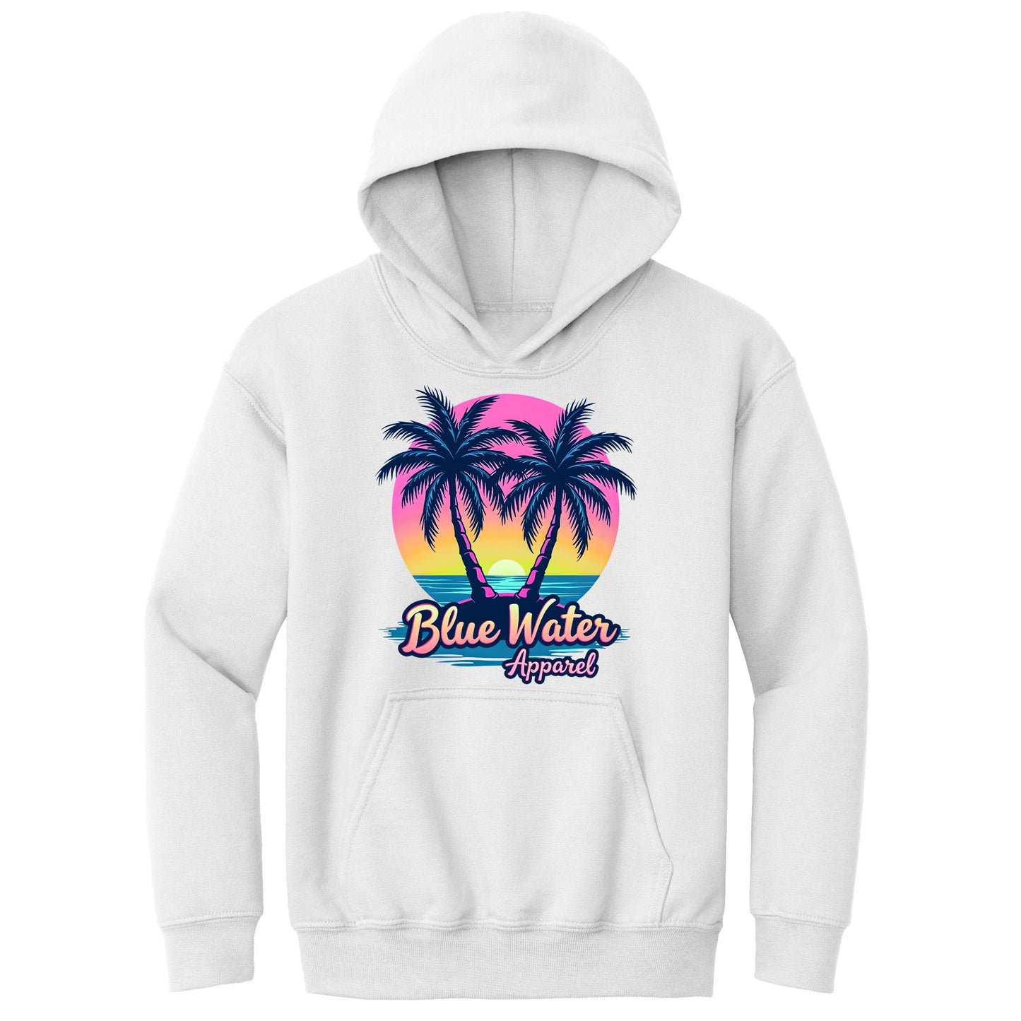 flat lay white neon tropics kids hoodie by blue water apparel