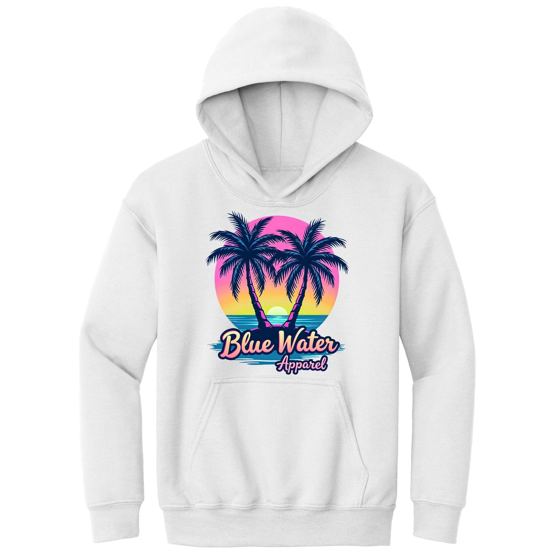 flat lay white neon tropics kids hoodie by blue water apparel