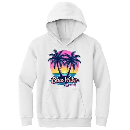 flat lay white neon tropics kids hoodie by blue water apparel