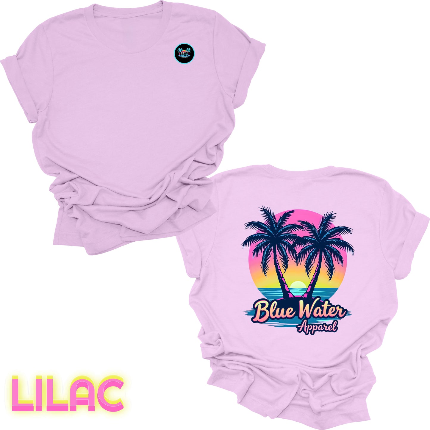 flat lay back graphic lilac neon tropics tee by blue water apparel