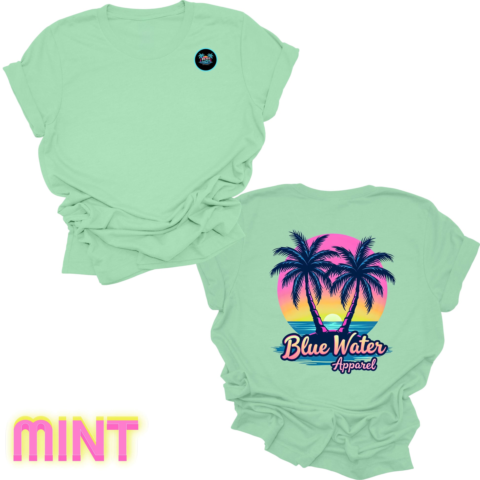 flat lay back graphic mint neon tropics tee by blue water apparel
