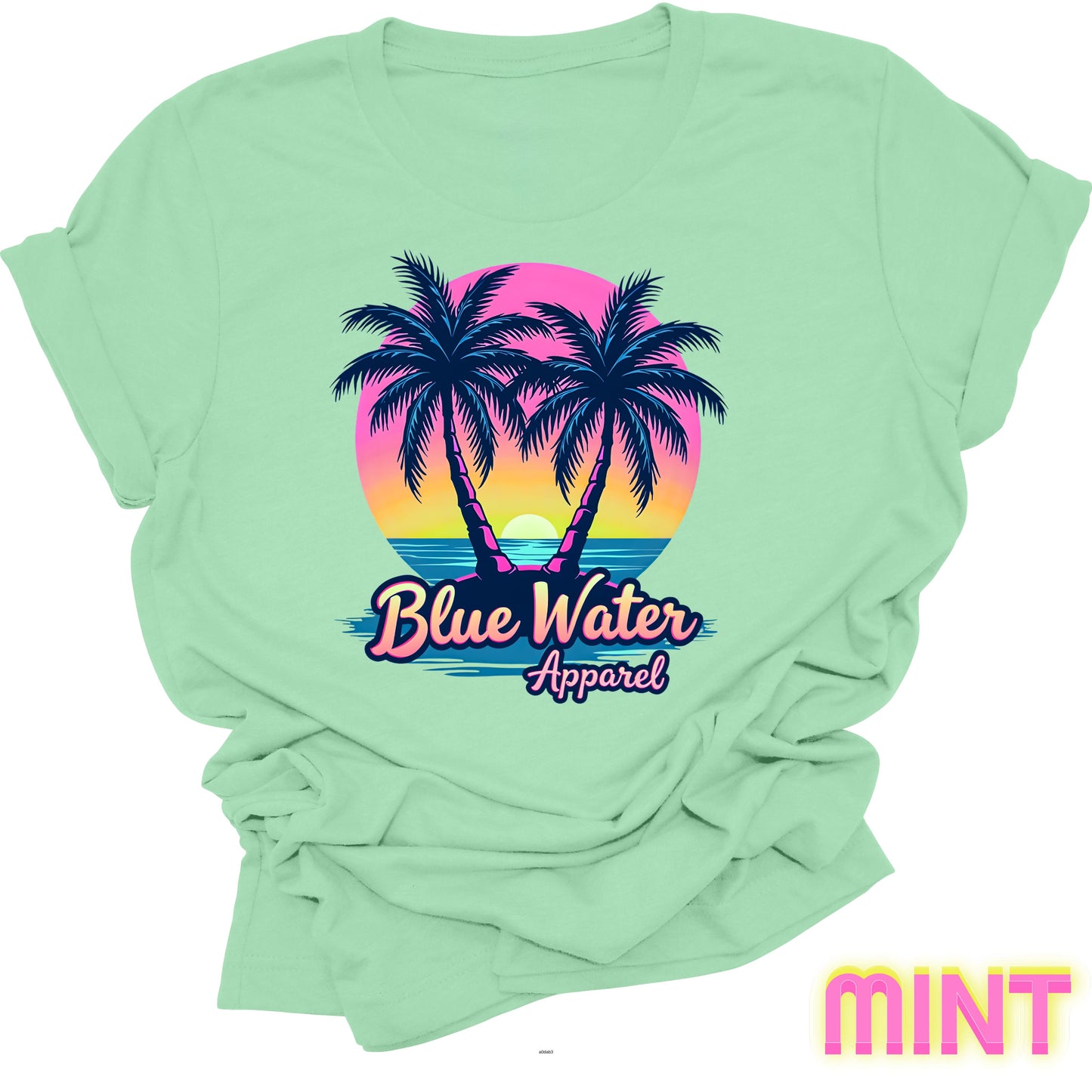 flat lay front graphic mint neon tropics tee by blue water apparel