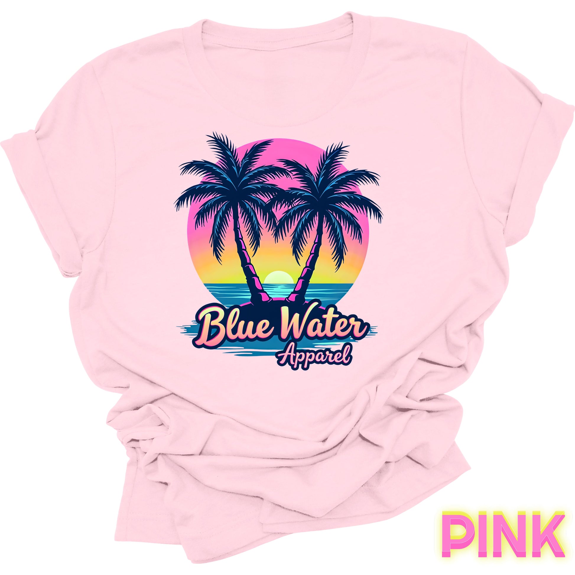 flat lay front graphic pink neon tropics tee by blue water apparel