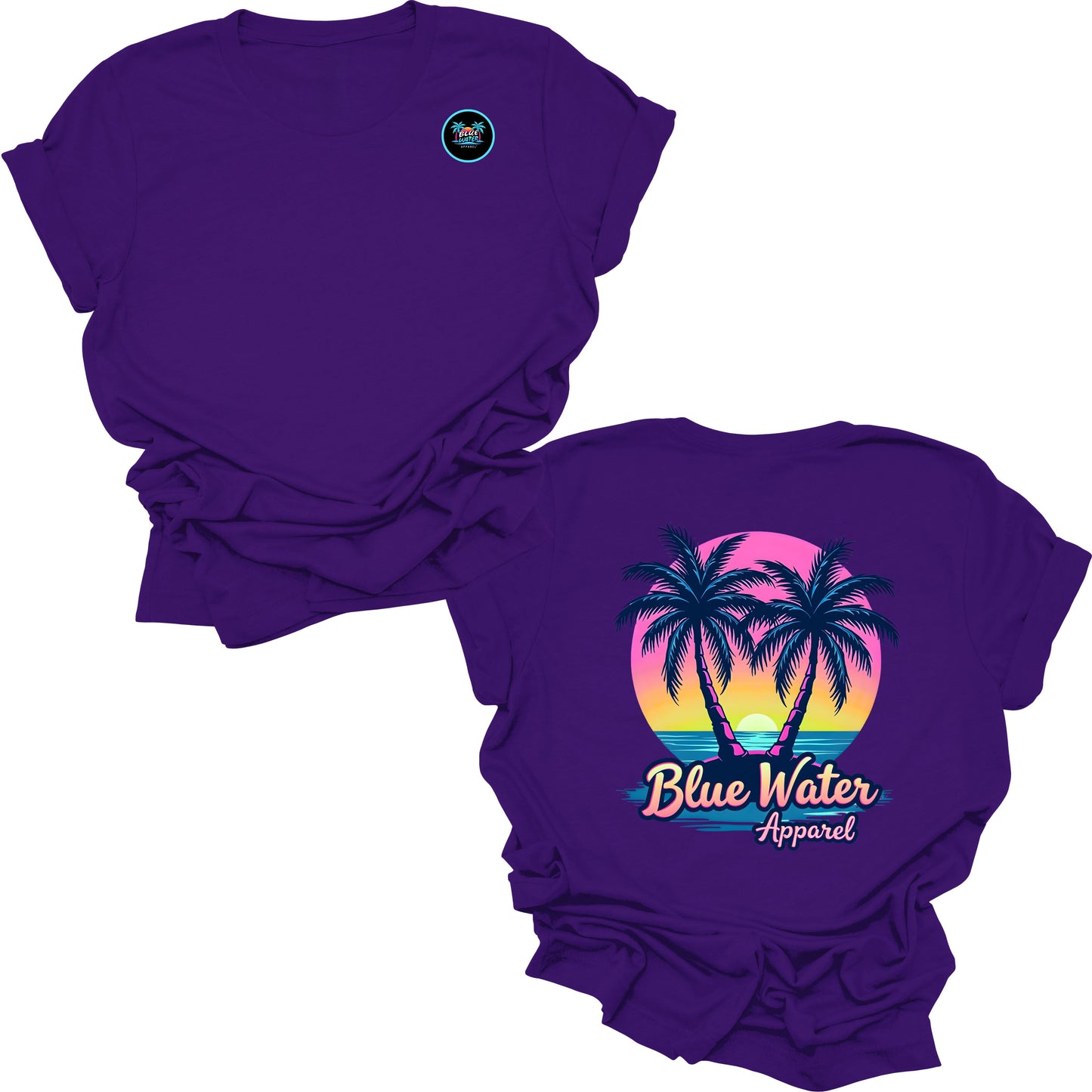 flat lay team purple neon tropics tee by blue water apparel