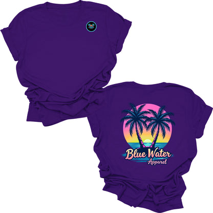 flat lay team purple neon tropics tee by blue water apparel