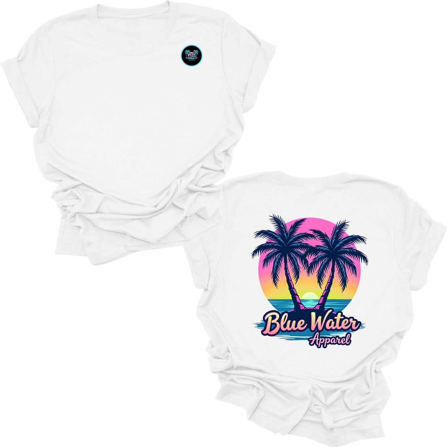 flat lay white neon tropics tee by blue water apparel