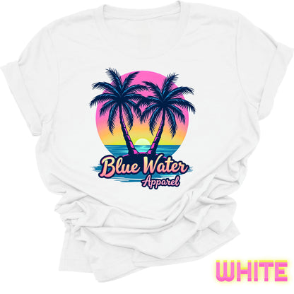 flat lay front graphic white neon tropics tee by blue water apparel