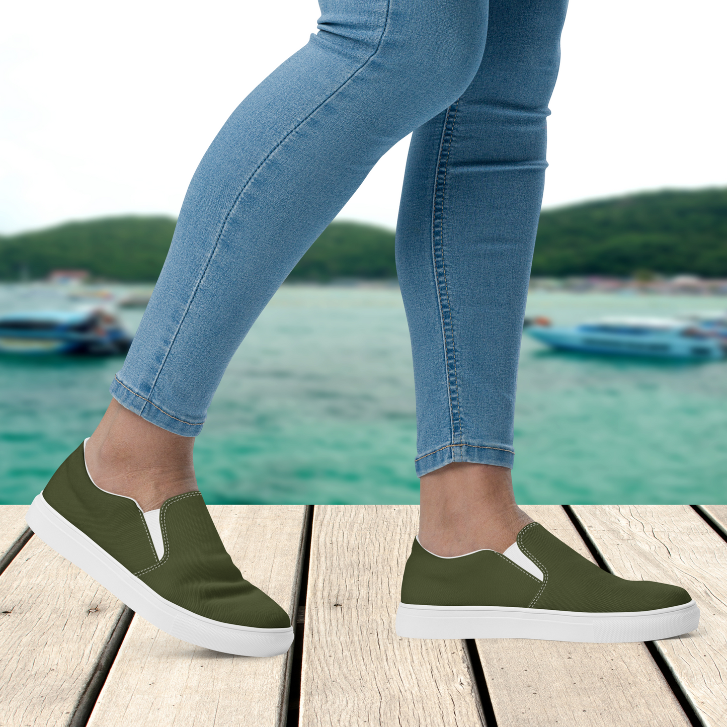 Olive Women’s Slip-On Canvas Shoes to Match Our Vintage Collection T-Shirts!
