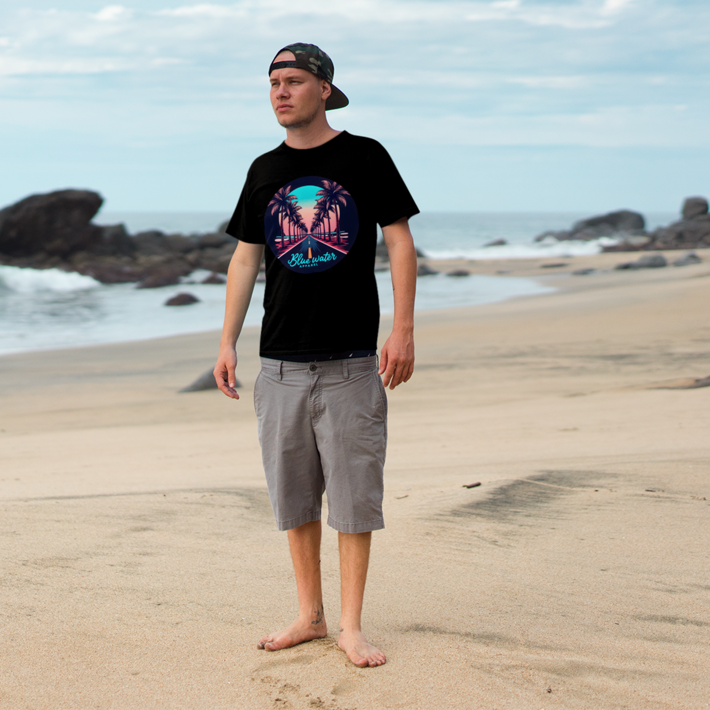 Retro Graphic Tee - Palm Tree Road by Blue Water Apparel