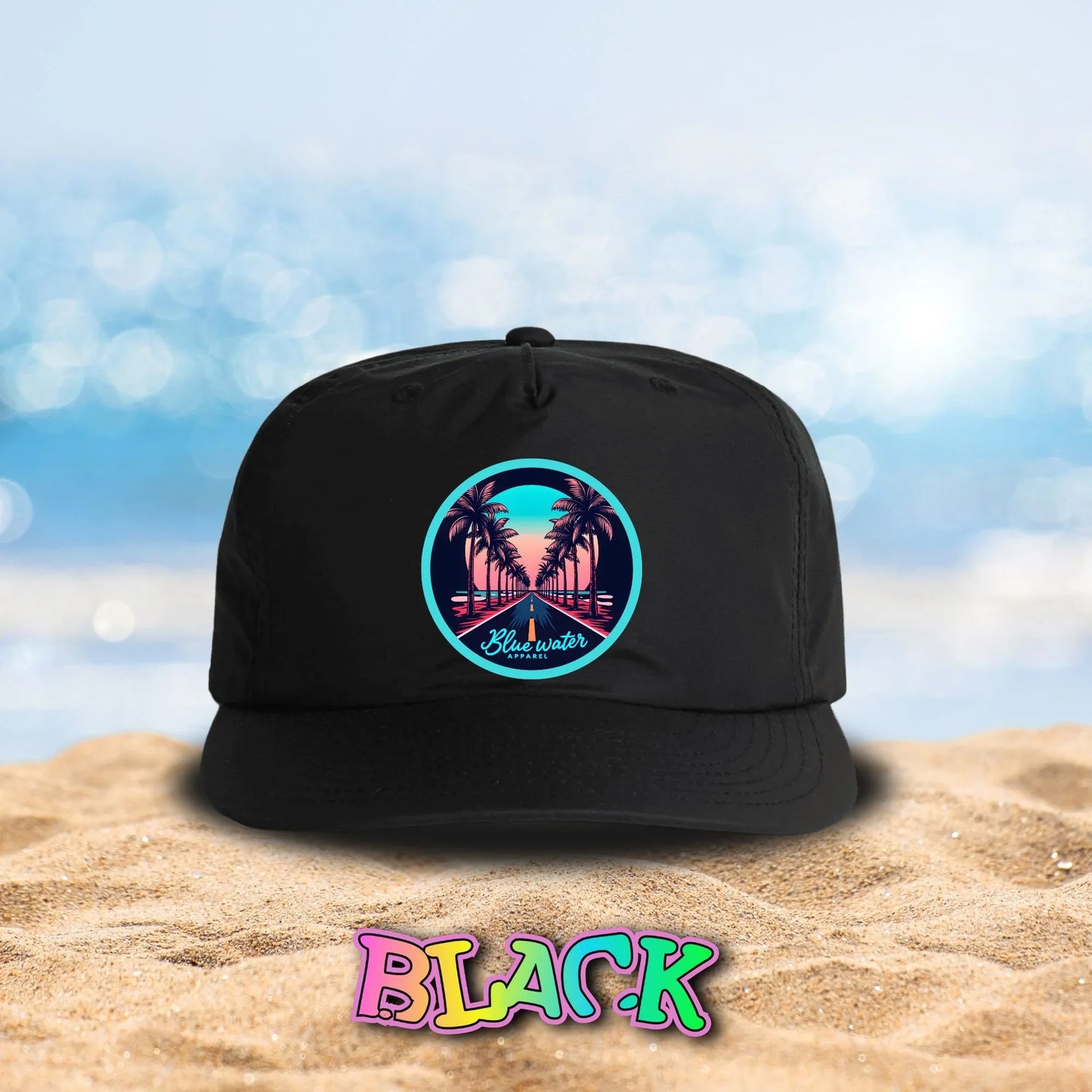 Retro Graphic Surf Cap - Palm Tree Road by Blue Water Apparel