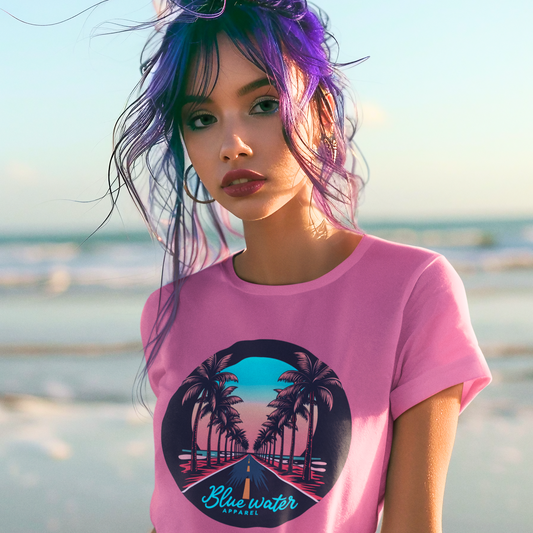 Retro Graphic Tee - Palm Tree Road by Blue Water Apparel