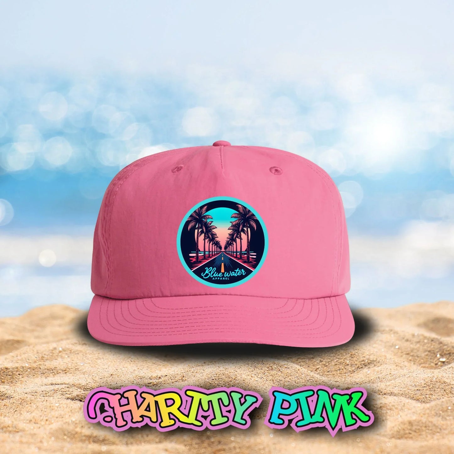 Retro Graphic Surf Cap - Palm Tree Road by Blue Water Apparel