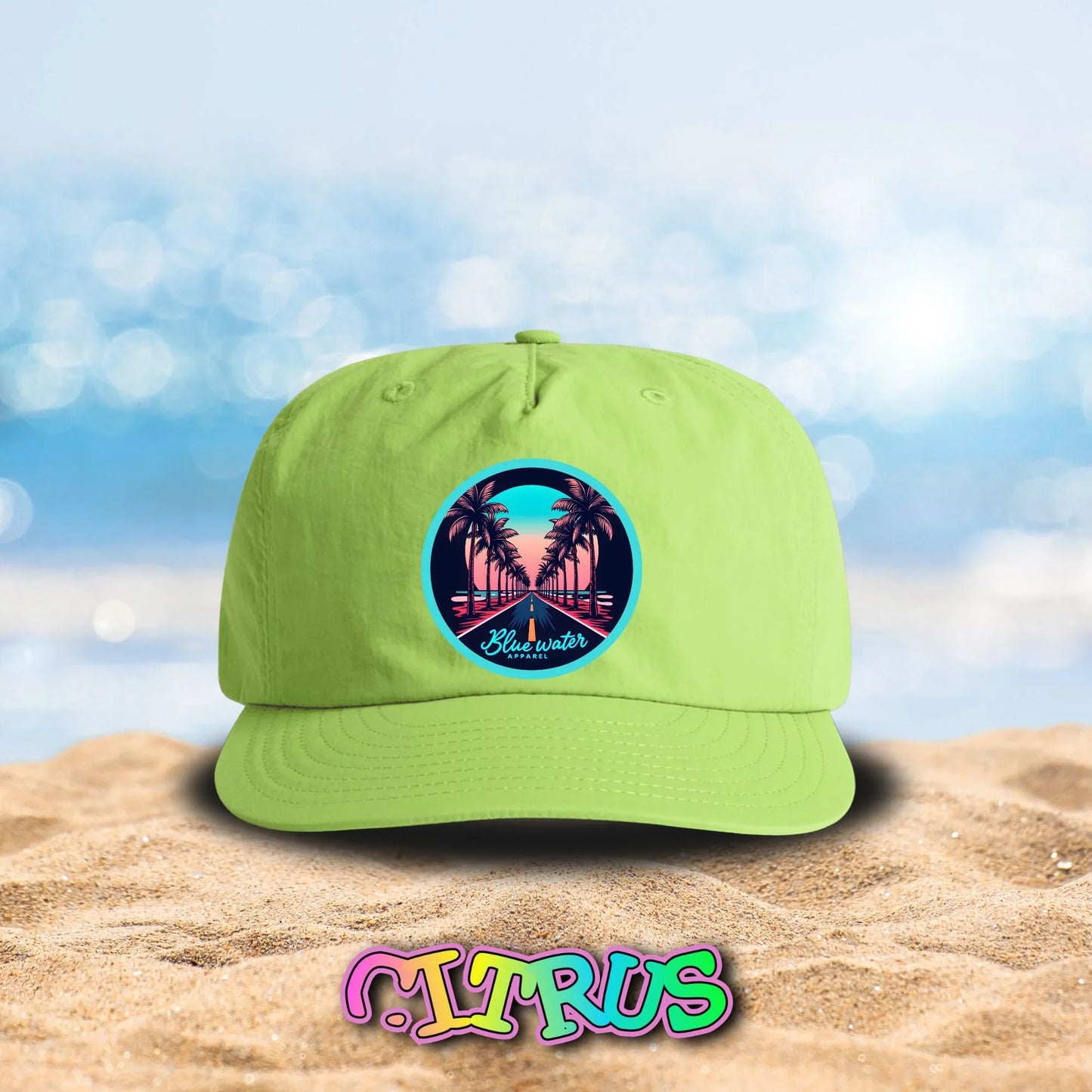 Retro Graphic Surf Cap - Palm Tree Road by Blue Water Apparel